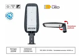 5 x LED Straatlamp 200W – 6400K Koud Wit - Grijs – IP65 – FLORIDA-200 – kavel bij Desvo Veilingen