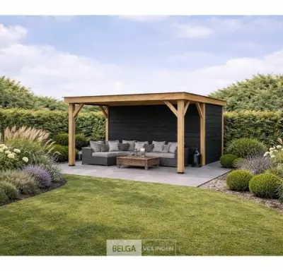Buitenverblijf overkapping douglas, afm 624x400 x hoogte 245cm – kavel bij Belga Veilingen, Lummen