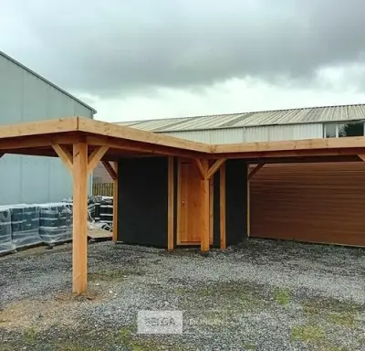 Hoekoverkapping met berging afm 1000x800x257cm – kavel bij Belga Veilingen, Lummen