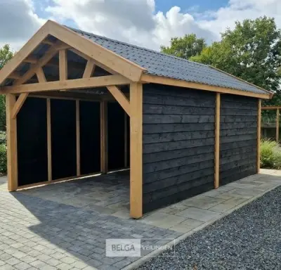 Zadeldak douglas, afm 660x400x325cm BxDxH in cm garage – kavel bij Belga Veilingen, Lummen