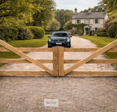 Landhekwerk poort, afm 500cm breed x 100/135 cm hoog – kavel bij Belga Veilingen, Lummen
