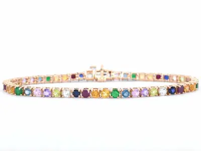 Rosegouden tennisarmband met multi colour edelstenen – kavel bij Onlineveilingmeester
