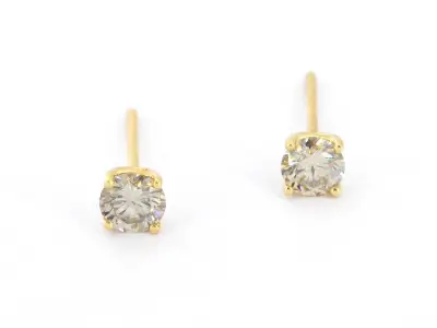 Gouden solitair oorbellen met diamanten – kavel bij Onlineveilingmeester