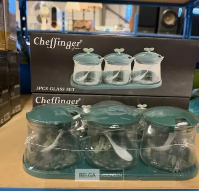 Set van 3 glazen kruidenpotten (5x) – kavel bij Belga Veilingen