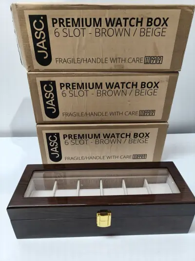 3x Horloge opbergdozen, mahonie – kavel bij Onlineveilingmeester, Zutphen
