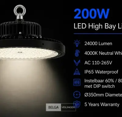 5 x LED Highbay UFO PRO 200W – Instelbaar 60% / 80% / 100% – 4000K – WEB-200 – kavel bij Belga Veilingen