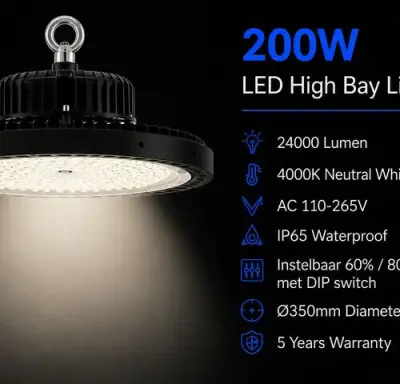 10 x LED Highbay UFO PRO 200W – Instelbaar 60% / 80% / 100% – 4000K – WEB-200 – kavel bij Belga Veilingen
