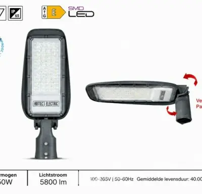10 x LED Straatlamp 50W – 6400K Koud Wit - Grijs – IP65 – FLORIDA-50 – kavel bij Belga Veilingen