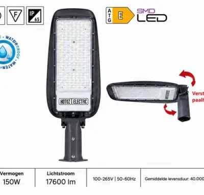 5 x LED Straatlamp 150W – 6400K Koud Wit - Grijs – IP65 – FLORIDA-150 – kavel bij Belga Veilingen