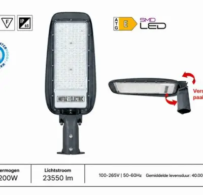 5 x LED Straatlamp 200W – 6400K Koud Wit - Grijs – IP65 – FLORIDA-200 – kavel bij Belga Veilingen