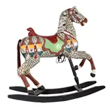 Houten hobbelpaard met polychroom decor, vermoedelijk voormalig paard van een carousel, 137 cm hoog – kavel bij Veilinghuis Derksen