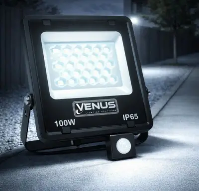 10 x LED Schijnwerper 100W met Bewegingssensor – 6500K Koud Wit – IP65 – FLAG-100 – kavel bij Belga Veilingen