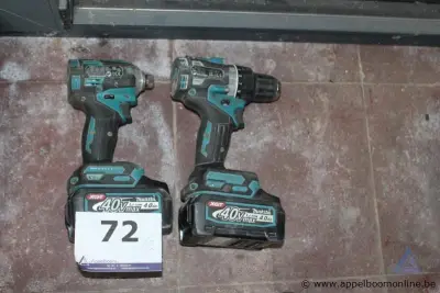 Twee accugereedschappen: een slagschroevendraaier en een boormachine, Makita, 40 V. Inclusief twee 4.0Ah accu's. Werking niet gekend – kavel bij Appelboom