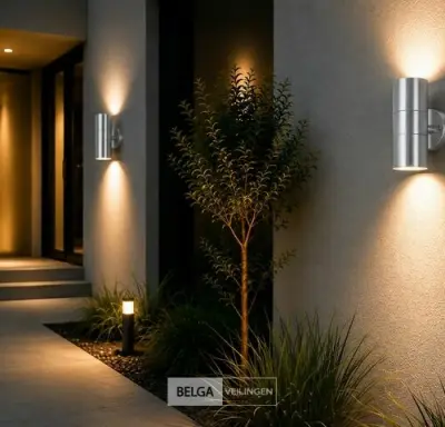 4 x Buiten Wandlamp Up & Down – 2xGU10 – Mat Chroom – IP44 – MANOLYA-2 – kavel bij Belga Veilingen