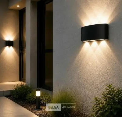 6 x LED Buiten Wandlamp – 6W – 4200K Neutraal Wit - Zwart – IP65 – PROTON-6 – kavel bij Belga Veilingen