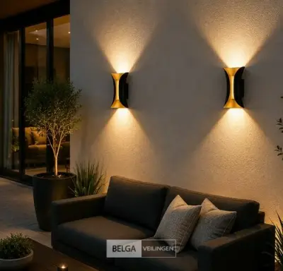 4 x LED Buiten Wandlamp – 10W – 4200K Neutraal Wit - Zwart/Goud – IP65 – MARVEL-10 – kavel bij Belga Veilingen