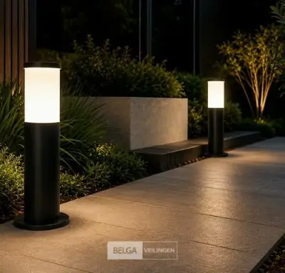 4 x Buitenlamp Tuinpaal – E27 – Zwart – IP44 – 300mm – KAVAK-3 – kavel bij Belga Veilingen