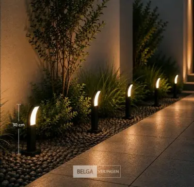 4 x LED Buiten Sokkel Lamp – 12W – 4200K Neutraal Wit - Zwart – IP65 – PRESTIGE-2 – kavel bij Belga Veilingen