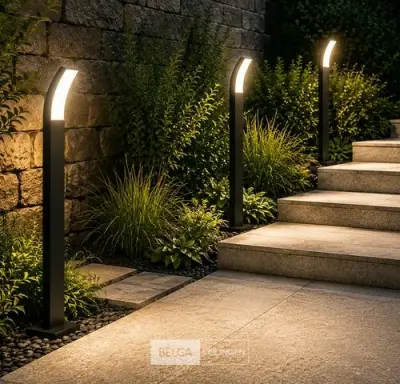4 x LED Buiten Sokkel Lamp – 12W – 4200K Neutraal Wit - Zwart – IP65 – PRESTIGE-4 – kavel bij Belga Veilingen