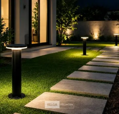 4 x LED Buiten Sokkel Lamp – 12W – 4200K Neutraal Wit - Zwart – IP65 – DEXTER-2 – kavel bij Belga Veilingen