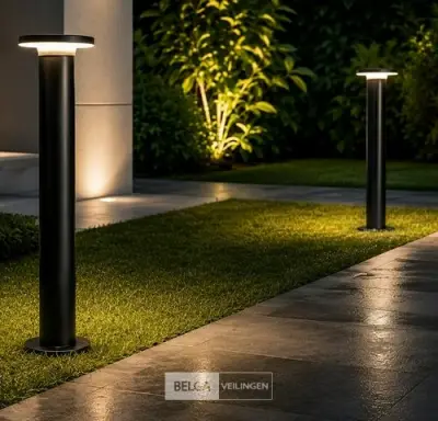 4 x LED Buiten Sokkel Lamp – 12W – 4200K Neutraal Wit - Zwart – IP65 – DEXTER-3 – kavel bij Belga Veilingen