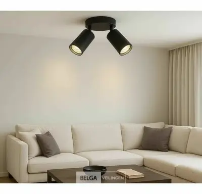6 x Ronde Plafondlamp – 2 x GU10 – Draaibare Spots – Zwart – kavel bij Belga Veilingen