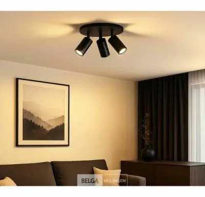 4 x Ronde Opbouwspot – 3 x GU10 – Draaibare Spots – Zwart – kavel bij Belga Veilingen