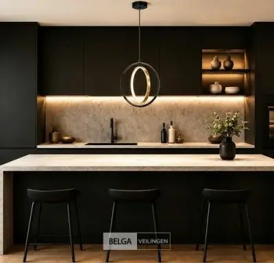 LED Ring Hanglamp 15W – 4000K Neutraal Wit - Zwart/Goud – IP20 – DAXTON-15 – kavel bij Belga Veilingen