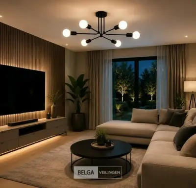 LED Hanglamp Max 18W – 6x E27 – Zwart – 600x250mm – IP20 – LORENZO-6 – kavel bij Belga Veilingen