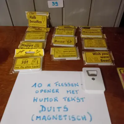 10 stuks magnetische flesopeners voorzien van humoristische Duitse teksten (Lot: 99) – kavel bij Goeiendeal, Lommel