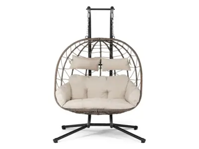 Juskys Polyrotan Dubbele Hangstoel Aria - Beige – kavel bij XL Auctions