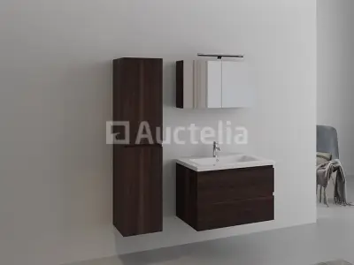1-persoons badkamermeubel 80 cm donker hout decor - Incl. kraan – kavel bij Auctelia, Tholen
