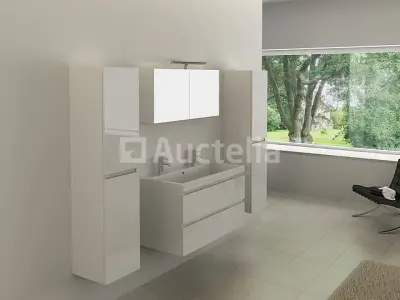 2-persoons badkamermeubel 100 cm hoogglans wit - Incl. kranen – kavel bij Auctelia, Tholen