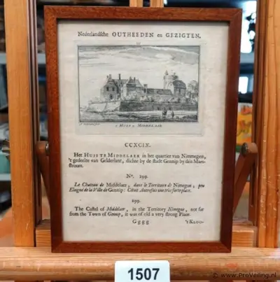 Historische gravure het Huis te Middelaar te Limburg – kavel bij ProVeiling