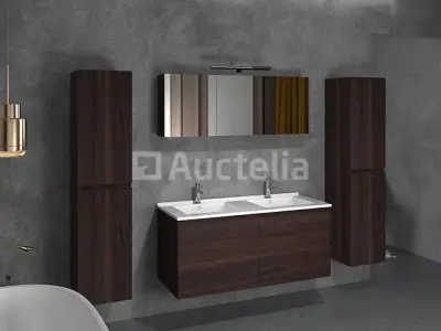 2-persoons badkamermeubel 120 cm donker hout decor - Incl. kranen – kavel bij Auctelia, Tholen