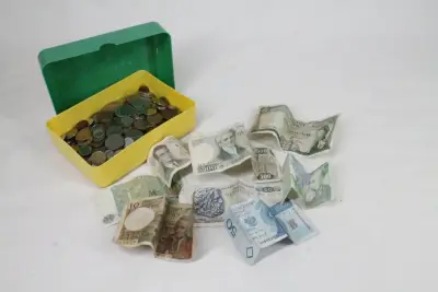 Lot oude munten en bankbiljetten – kavel bij De Kringwinkel, Brecht