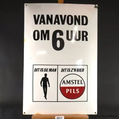 Vintage emaille reclamebord van Amstel Pils – kavel bij ProVeiling, Wageningen