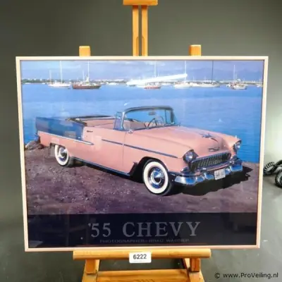 Ingelijste foto 1955 Chevy Bel Air Convertible is gefotografeerd door Brad Wagner – kavel bij ProVeiling, Wageningen