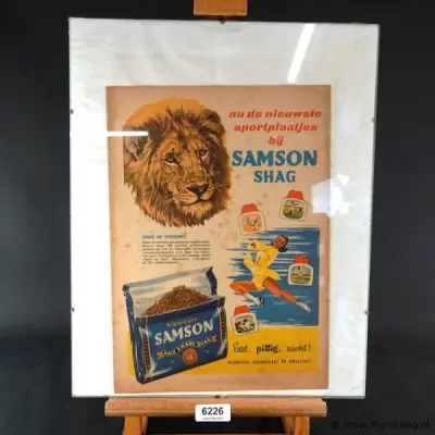 Ingelijste reclame jaren 70 voor Samson Shag – kavel bij ProVeiling, Wageningen