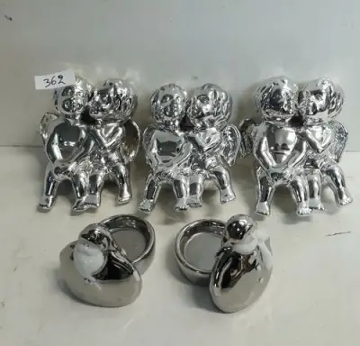 3 x Zittend engelenkoppel + 2 x T-lichthouder zilver – kavel bij Belga Veilingen, Oudsbergen