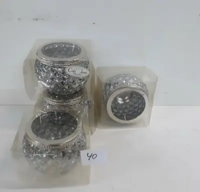 4 x T-licht houder glas zilver glitter 9 x 7 cm – kavel bij Belga Veilingen, Oudsbergen