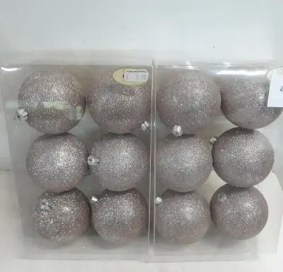 2 x Kerstballen pvc 6 stuks roze glitter – kavel bij Belga Veilingen, Oudsbergen