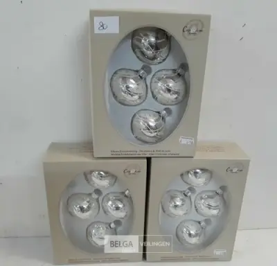 3 x Kerstballen tol glas 4 stuks zilver – kavel bij Belga Veilingen, Oudsbergen