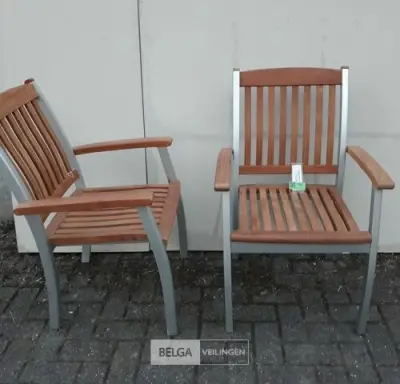 2 x Tuinstoel aluminium/teak met leuning – kavel bij Belga Veilingen, Oudsbergen