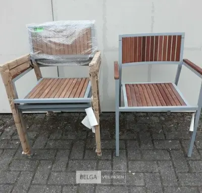 4 x Tuinstoel aluminium/teak – kavel bij Belga Veilingen, Oudsbergen