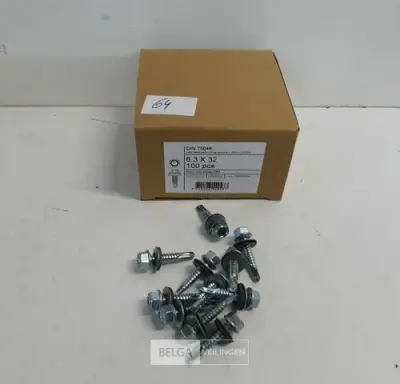 1 x Boorschroef zeskant 6,3x32 mm 100 stuks + EPDM – kavel bij Belga Veilingen, Oudsbergen