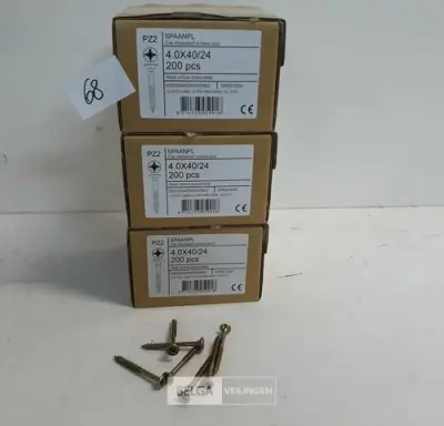 3 x Spaanplaatvijs geel verzinkt 4x40 200 stuks – kavel bij Belga Veilingen, Oudsbergen