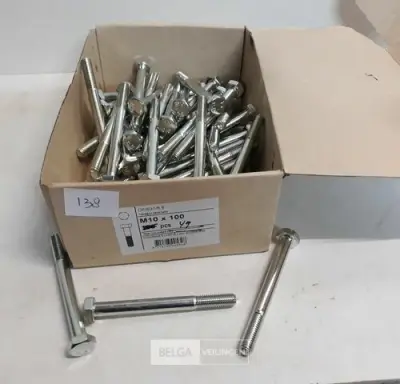 1 x Zeskantbout verzinkt M10x100 mm 49 stuks – kavel bij Belga Veilingen, Oudsbergen