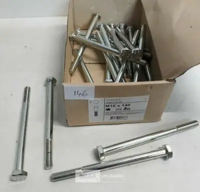 1 x Zeskantbout verzinkt M10x140 mm 20 stuks – kavel bij Belga Veilingen, Oudsbergen