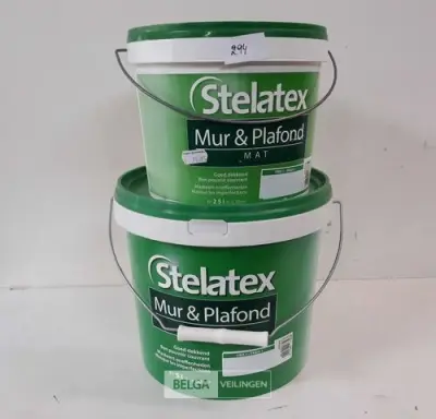 2 x Muur en plafond verf Stelatex 1x2,5L + 1x5L – kavel bij Belga Veilingen, Oudsbergen